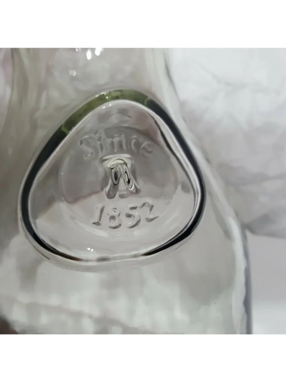 Vintage Clear Wavy Glass Milk Juice Bottle Jar Jug Carafe Since 1852 Flat Back
